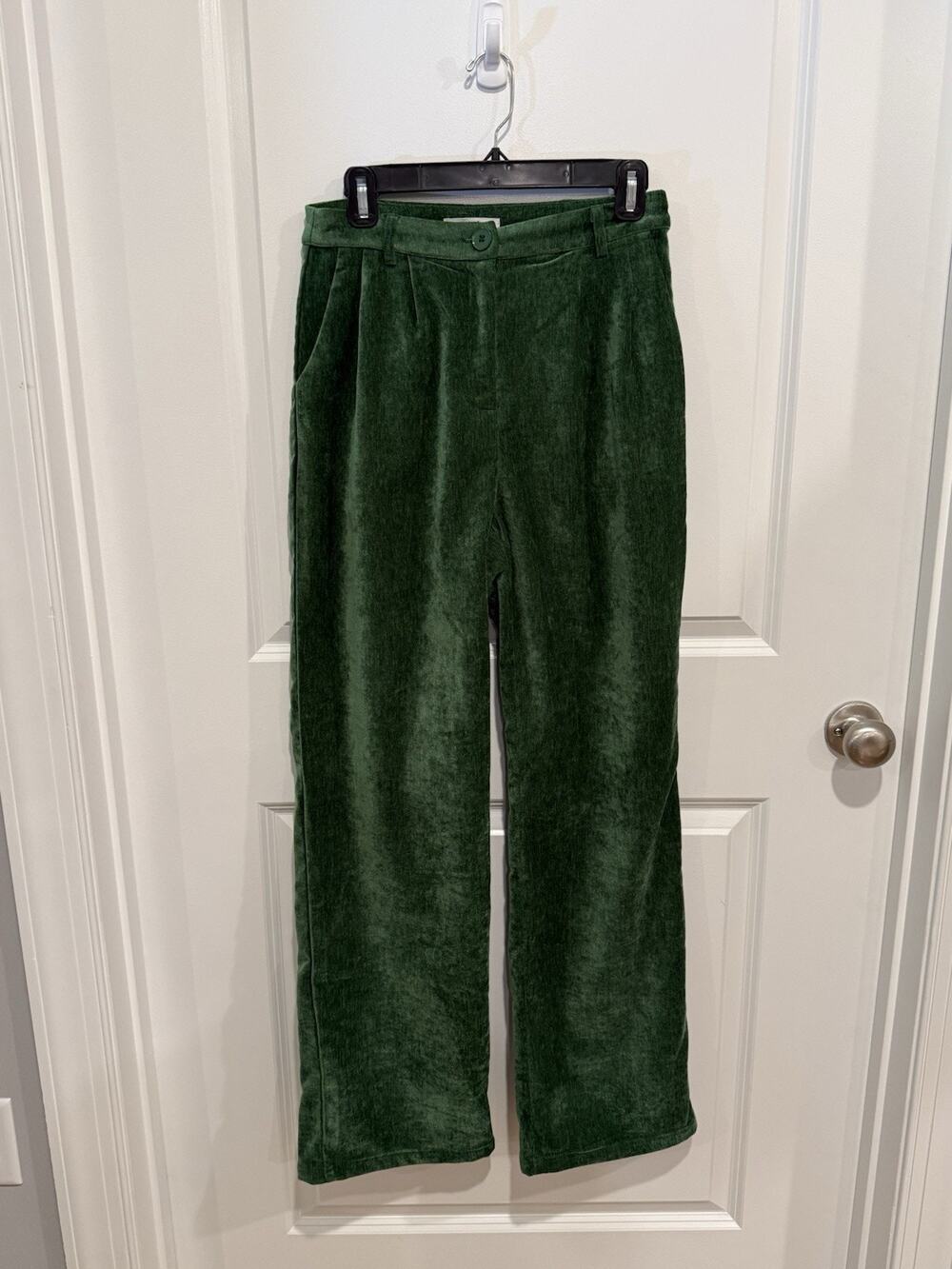 Womens Pretty Garbage Emerald Green Chenille Velvet Texture Trousers Pants Sz M